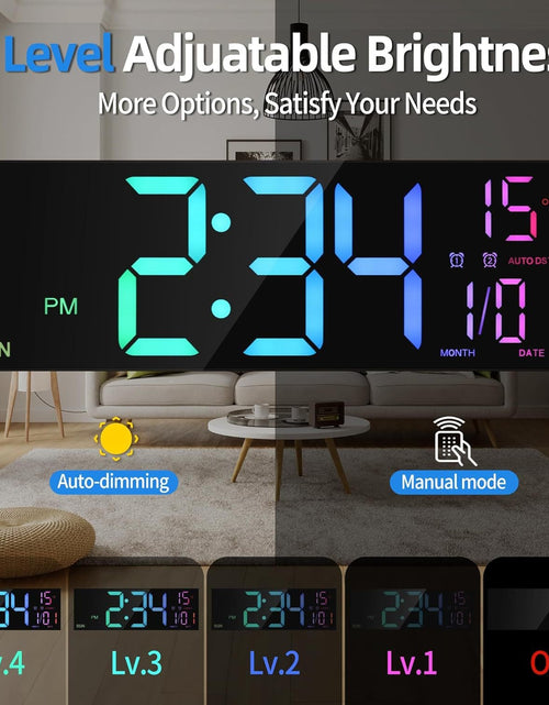 Load image into Gallery viewer, Large Digital Wall Clock with Remote Control Big LED/Dual Alarm/8 RGB Colors Digital Alarm Clock Electronic Watch
