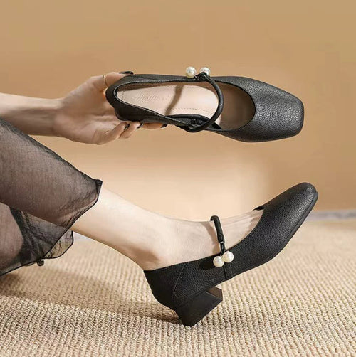 Load image into Gallery viewer, Women's Chinese-Style Square-Toe Mary Jane Flats – Microfiber Chunky-Heel Casual Shoes
