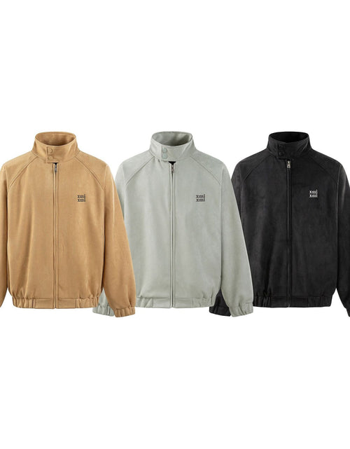 Load image into Gallery viewer, Simple Embroidery  Velvet  Stand Collar Loose Fit  Jacket Outerwear
