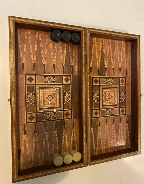 Load image into Gallery viewer, Vintage Mosaic Wooden Inlaid Marquetry Box Backgammon Set
