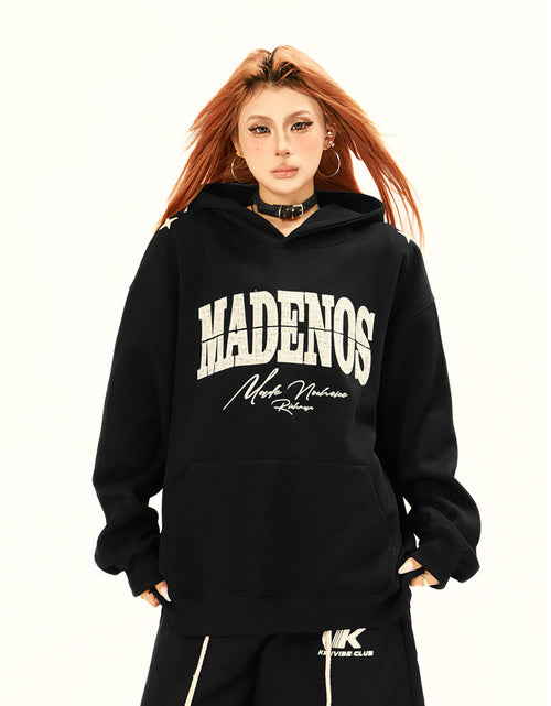 Load image into Gallery viewer, Alphabet patch embroidered hooded sweatshirt
