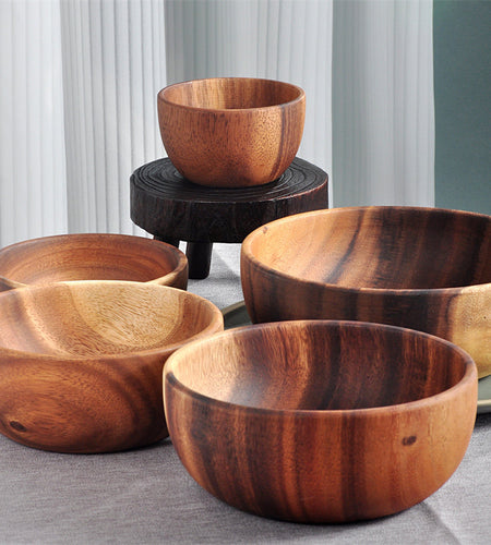 Acacia Wood Bowl Solid Wood Plate Tableware Salad Bowl Shallow Mouth Bowl