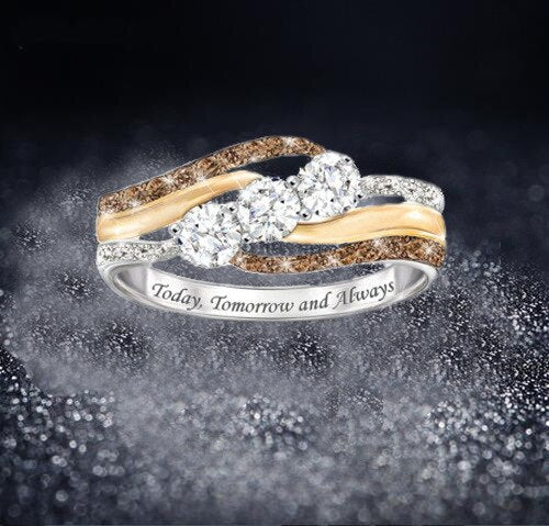 Load image into Gallery viewer, Europe and America Hot Sale Fashionable Personalized Letter Set Crystal Two-Tone Women's Wedding Ring
