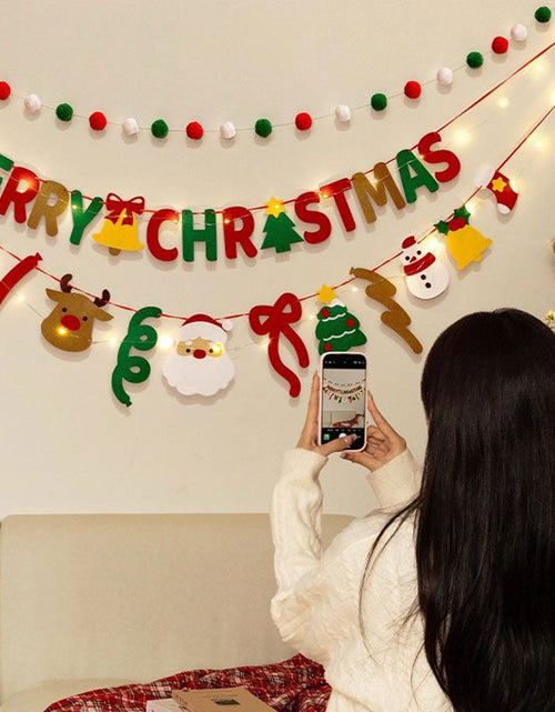 Load image into Gallery viewer, Handmade Pull String Flag Banner, LED String Lights, Christmas Holiday Background Decor
