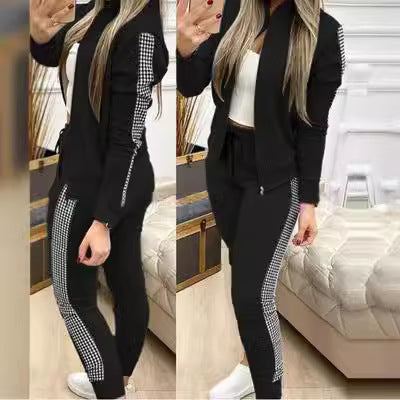 Load image into Gallery viewer, Autumn and Winter New Long Style Sports and Leisure Zipper Splicing Grid Set for Women's Clothing
