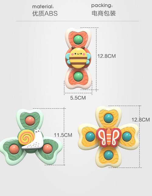 Load image into Gallery viewer, 3pcs cartoon baby bath toy bee butterfly snail insect cute rotating fidget spinner toy with suction cup for kids gifts wholesale
