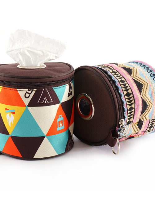 Load image into Gallery viewer, Outdoor camping folding ethnic style paper box storage bag car roll paper tissue box small cloth bag storage bag
