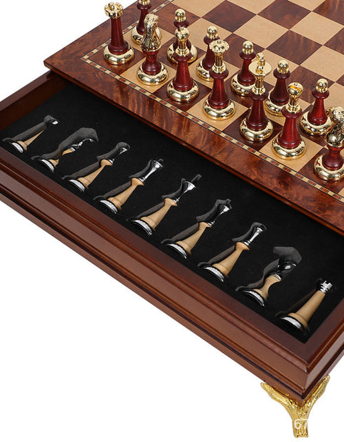 Load image into Gallery viewer, Luxury metal+solid wood tabletop for easy storage Chess set
