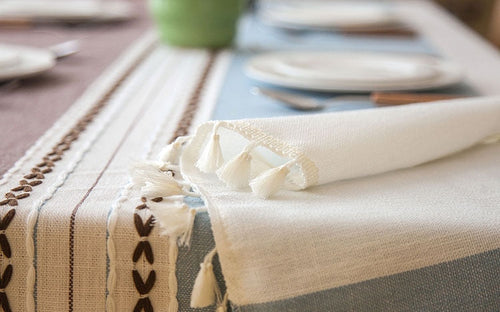 Load image into Gallery viewer, 90*90 cm Plaid Decorative Linen Tablecloth With Tassel Waterproof Oilproof Thick Rectangular Wedding Dining Table Cover Tea Table Cloth
