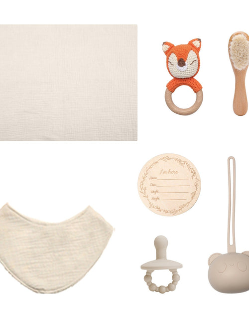 Load image into Gallery viewer, Full moon birth with hand gift, bath towel, wool brush, baby shower mouth, water towel, pacifier set
