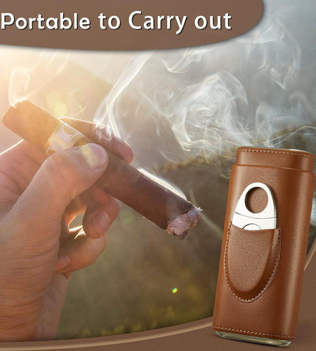 Two end hardware leather cigar box portable cedar wood 3-pack cigar moisturizing box protective cover cigar leather cover