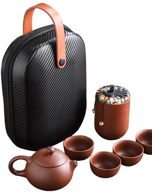 Load image into Gallery viewer, Purple Sand Tea Cups Ceramic Portable Teapot Set Outdoor Travel Gaiwan Tea Cups of Tea Ceremony Teacup Fine Gift Kung Fu Tea Set
