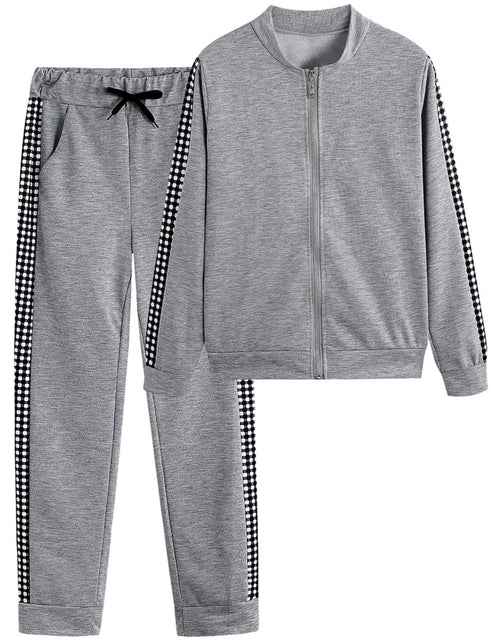 Load image into Gallery viewer, Autumn and Winter New Long Style Sports and Leisure Zipper Splicing Grid Set for Women's Clothing
