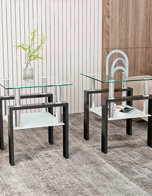 Load image into Gallery viewer, Set of 2, Modern Tempered Glass Tea Table Coffee Table End Table, Square Table for Living Room, Transparent/Black
