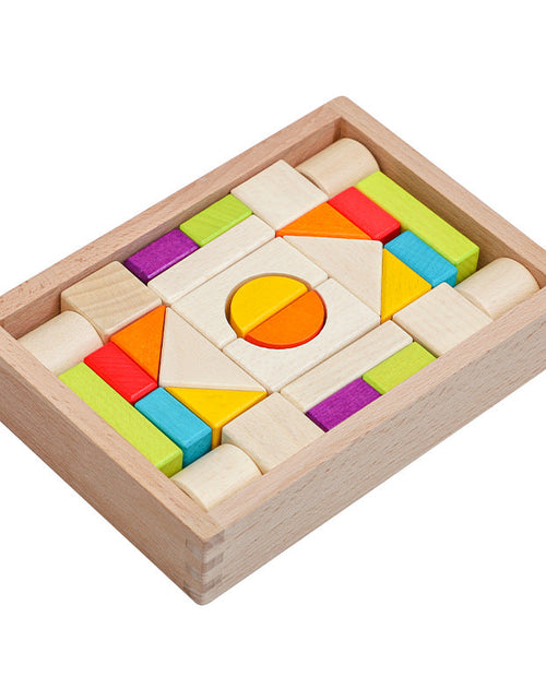 Load image into Gallery viewer, Wooden box packed building blocks, shape recognition, creativity, assembly thinking, exercise, color recognition, early education, interactive wooden toys
