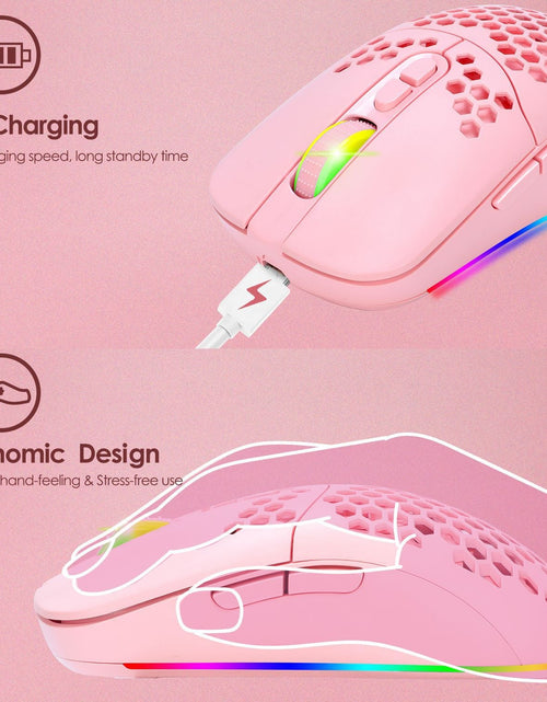 Load image into Gallery viewer, Charging hole the third mock examination Bluetooth wireless mouse lightweight mute cellular RGB light-emitting pink mouse
