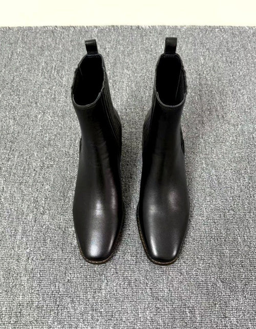 Load image into Gallery viewer, Women’s Retro Square-Toe Mid-Heel Chunky Leather Boots
