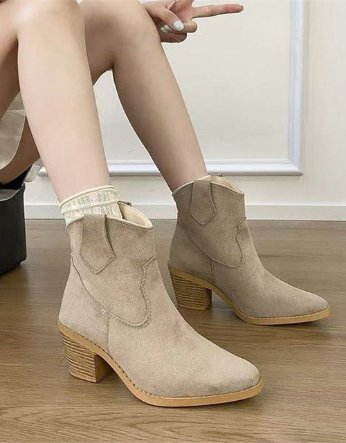Load image into Gallery viewer, Women’s Retro Sock Cuff Booties – Stylish Ankle Boots with Stretch Cuff
