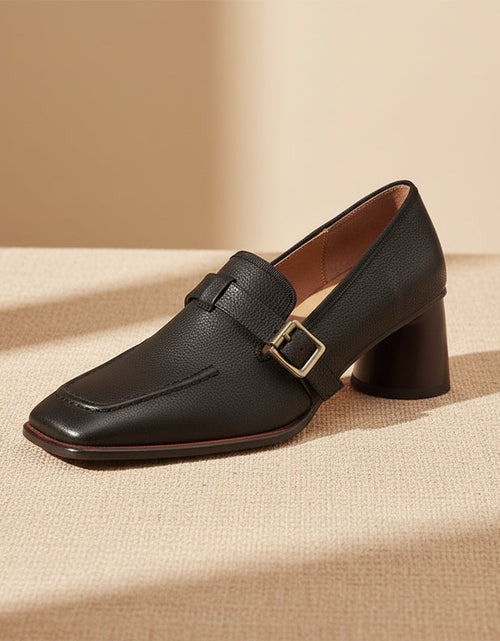 Load image into Gallery viewer, Women's Retro British Style Chunky Heel Leather Shoes – Round Toe Commuter
