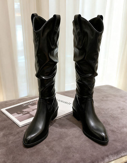 Load image into Gallery viewer, Chunky Heel Suede High-Top Riding Boots Women

