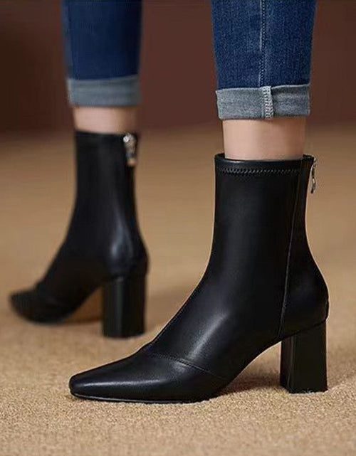 Load image into Gallery viewer, Soft Leather Zip-Back Velvet-Lined Skinny Boots — Sleek Heels
