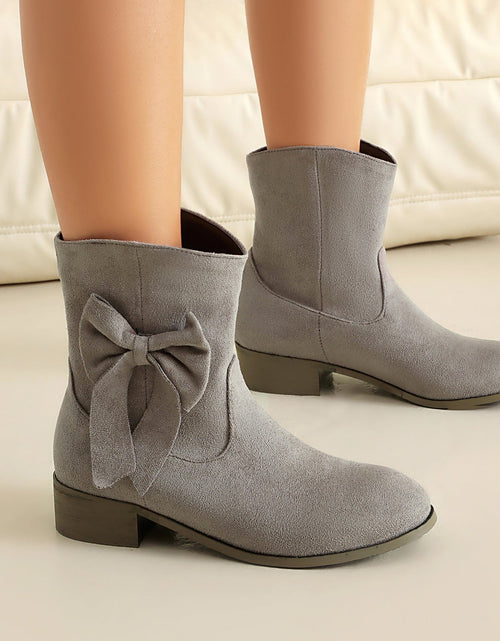 Load image into Gallery viewer, Women’s Low Heel Suede Bow Boots | Large Size Casual Winter Ankle Boots
