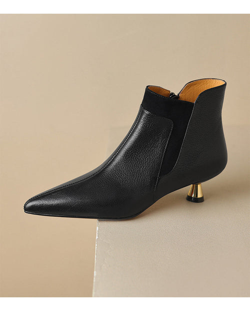 Load image into Gallery viewer, Women's Genuine Leather Kitten Heel Ankle Boots – Pointed Toe Side Zip
