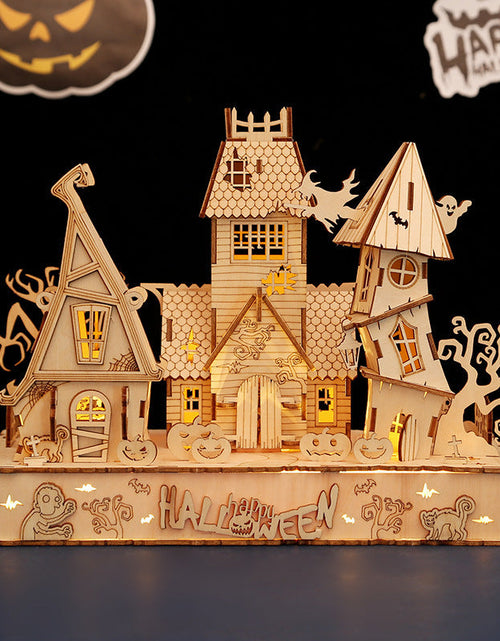Load image into Gallery viewer, Houses halloween led light 3D wooden jigsaw puzzle puzzle toys handmade DIY gifts
