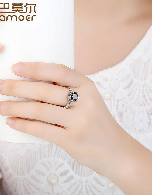 Load image into Gallery viewer, BAMOER Finger Ring with Black Cubic Zirconia Wedding Jewelry PA7205
