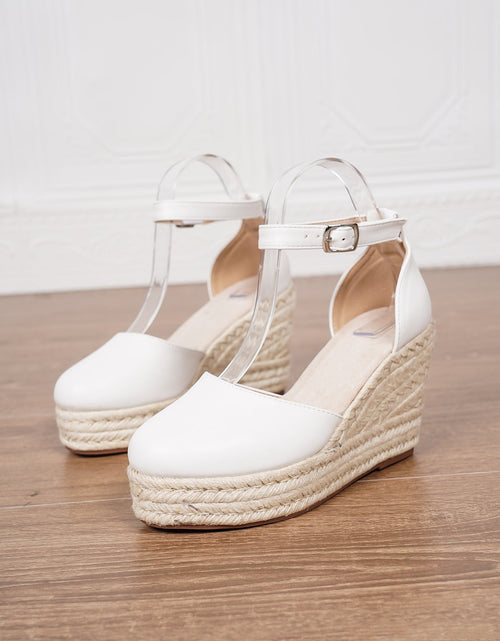 Load image into Gallery viewer, Platform Espadrille Sandals With Ankle Strap – Women's Chunky Heel Buckle Sandals
