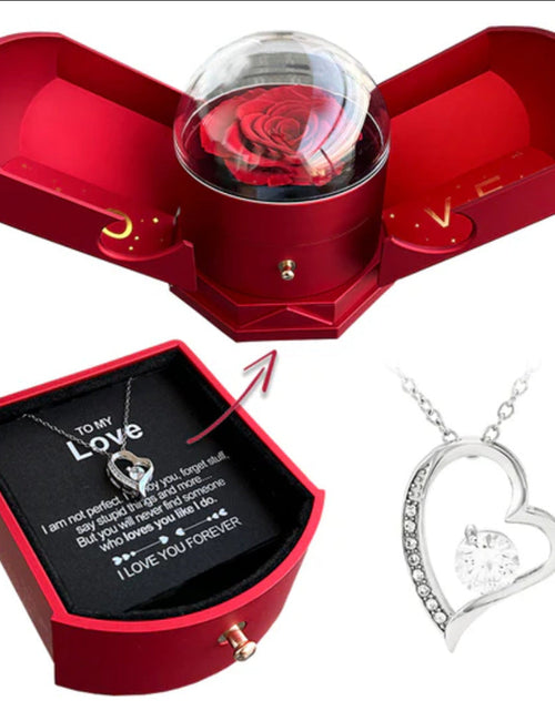 Load image into Gallery viewer, Double open rose gift box drawer style rose jewelry box angel wings Chinese Valentine's Day necklace gift box
