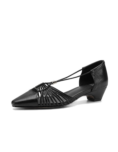 Load image into Gallery viewer, Women's Handmade Full-Grain Leather Strappy Low-Heel Sandals, Pointed-Toe Mary Jane Cutout Flats
