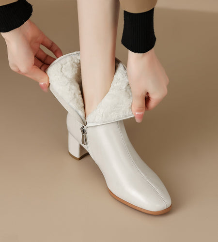 Women’s Short Fur Snow Boots – Chunky Mid-Heel Cotton Winter Boots