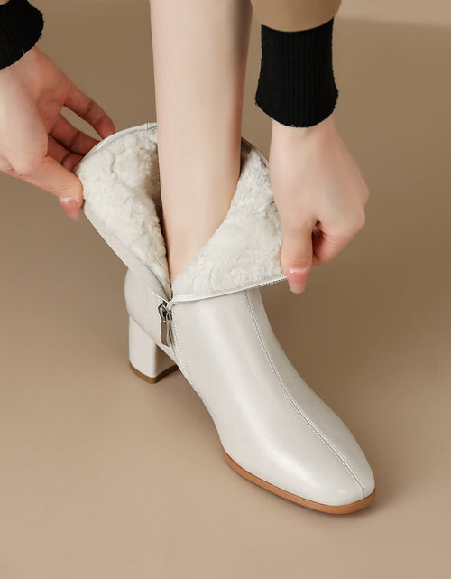 Load image into Gallery viewer, Women’s Short Fur Snow Boots – Chunky Mid-Heel Cotton Winter Boots
