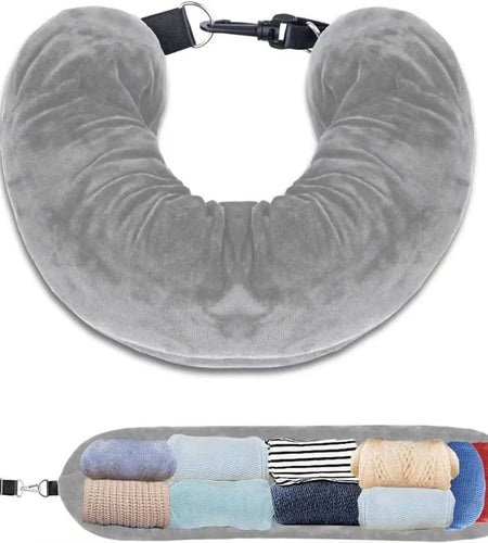 Airplane Travel Sleeping Pillow - U-Shaped Velvet Pillowcase, Fillable Design with Storage Pouch