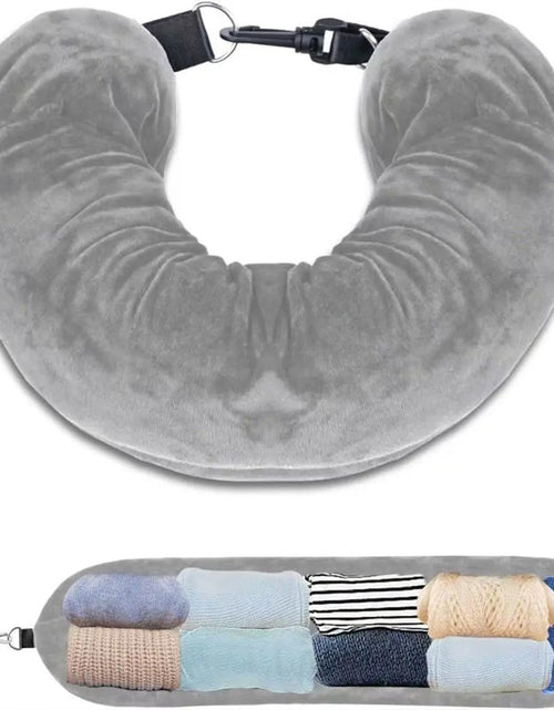 Load image into Gallery viewer, Airplane Travel Sleeping Pillow - U-Shaped Velvet Pillowcase, Fillable Design with Storage Pouch
