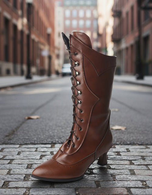 Load image into Gallery viewer, Lace-Up Martin Boots | Round Toe Wine-Cup Heel | Large-Size Women’s Boots
