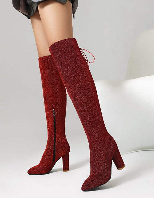 Load image into Gallery viewer, Plus-Size Over The Knee Long Boots for Women – Chunky Heel Nightclub Platform
