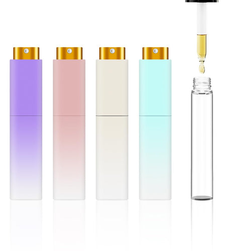 YOUXIU Travel Perfume Bottle Refillable 10ml Mini 4 Pack Purple Pink Blue White