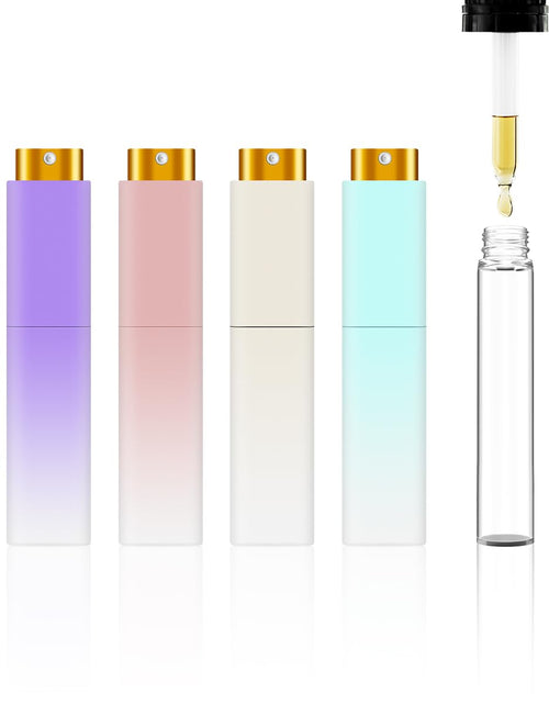 Load image into Gallery viewer, YOUXIU Travel Perfume Bottle Refillable 10ml Mini 4 Pack Purple Pink Blue White
