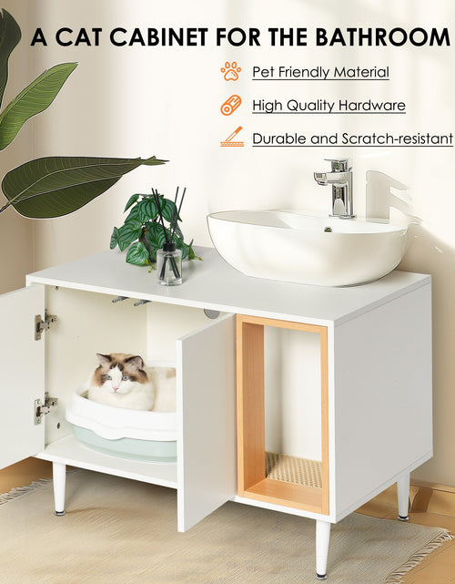 Load image into Gallery viewer, Bathroom sink cabinet, with cat trash can shell, hidden garbage pet bathroom, with partition, wooden cabinet furniture, white
