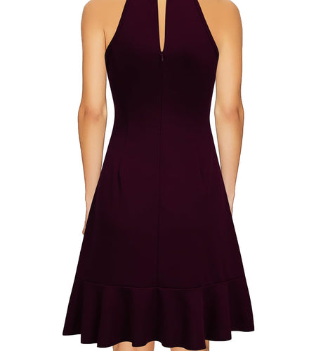 WOOSEA Womens Sleeveless Halter Neck Cocktail Dress Burgundy Size M