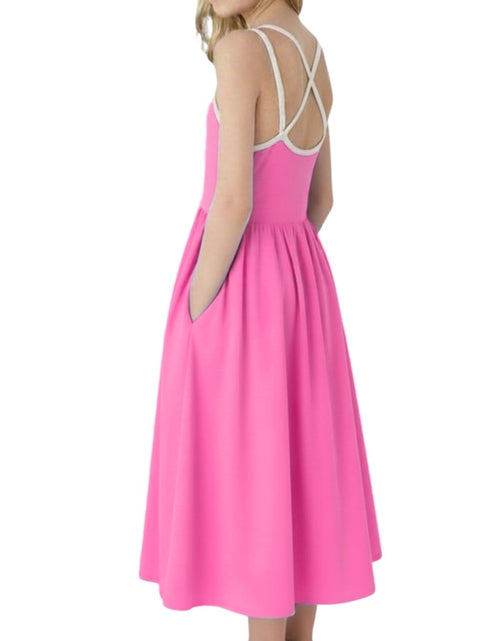 Load image into Gallery viewer, WELAKEN Girls Summer Sundress Criss Cross Back Elastic Waist Hot Pink Size 12Y
