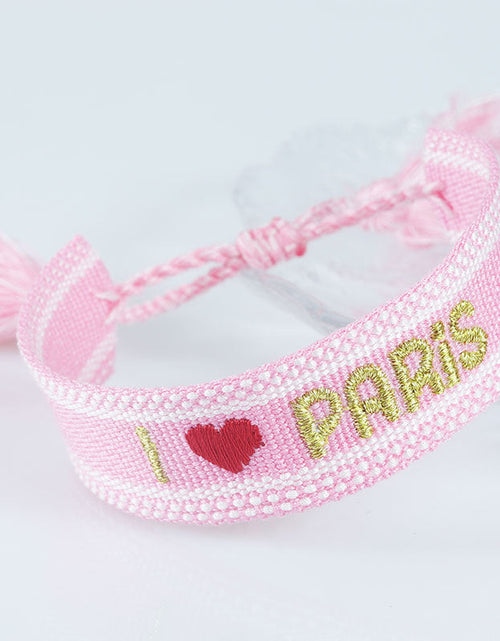 Load image into Gallery viewer, Embroidered Eiffel Tower ethnic style woven ribbon wrist strap Paris Sports Games wristband souvenir from France
