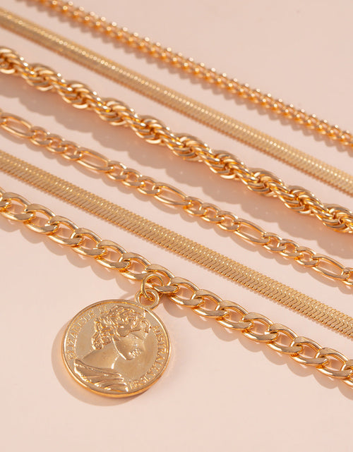 Load image into Gallery viewer, Ins round pendant Bracelet set irregular metallic flat snake chain bracelet
