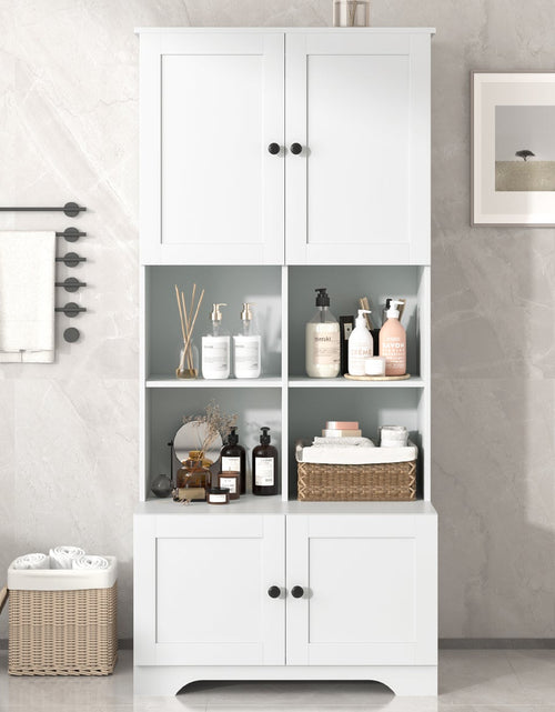 Load image into Gallery viewer, Bathroom storage cabinet, 4-door independent cabinet, adjustable shelf, open multi-layer shelf, white

