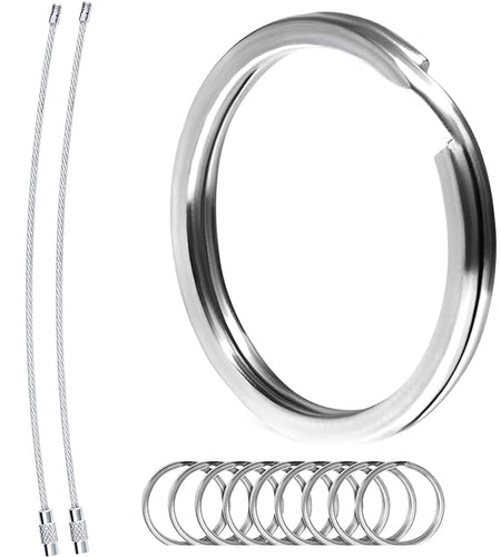 Biyrly Stainless Steel Round Keyrings 1.5-25mm Silver 10 Pack