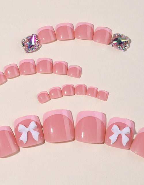 Load image into Gallery viewer, ZIFANHU 24 Pcs 3D Bow Texture Acrylic False Toenails Color V11 Rhinestones
