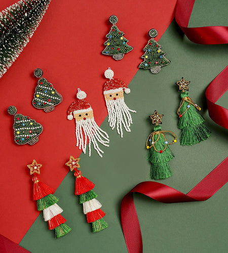 Christmas Day Earrings Earrings Handmade Beads Christmas Old Man Cartoon Character Tassel Rice Beads Earrings