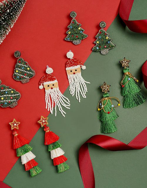 Load image into Gallery viewer, Christmas Day Earrings Earrings Handmade Beads Christmas Old Man Cartoon Character Tassel Rice Beads Earrings
